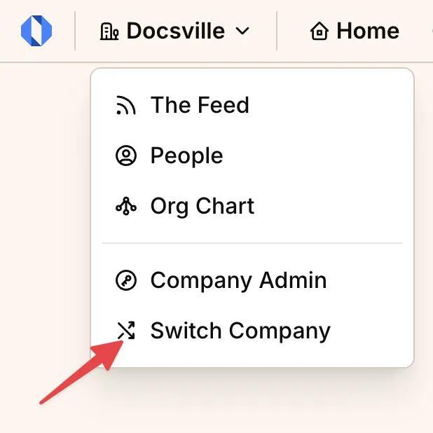 Screenshot: Company menu option to switch companies